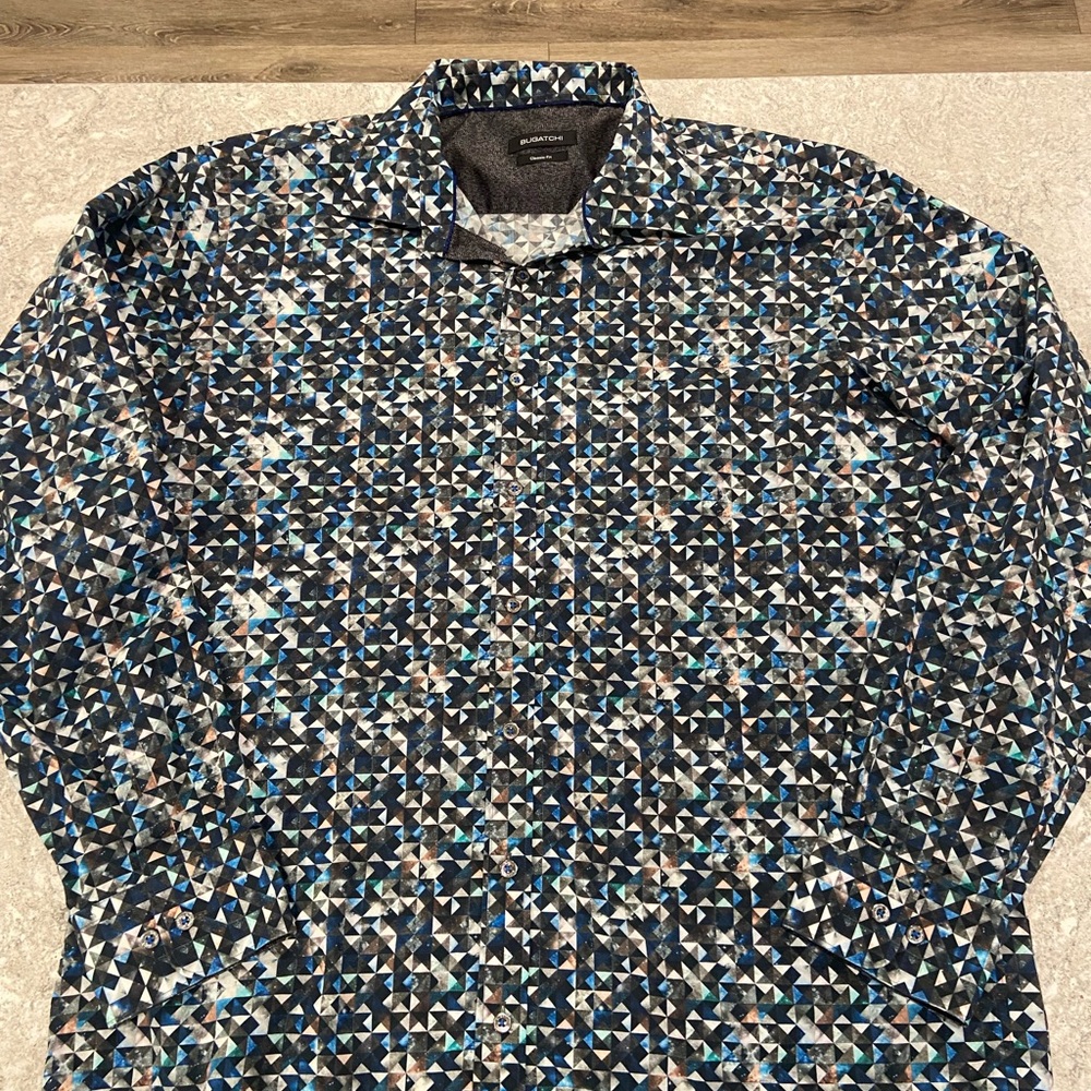 Bugatchi Men's Geometric Pattern Shirt - Black and Blue